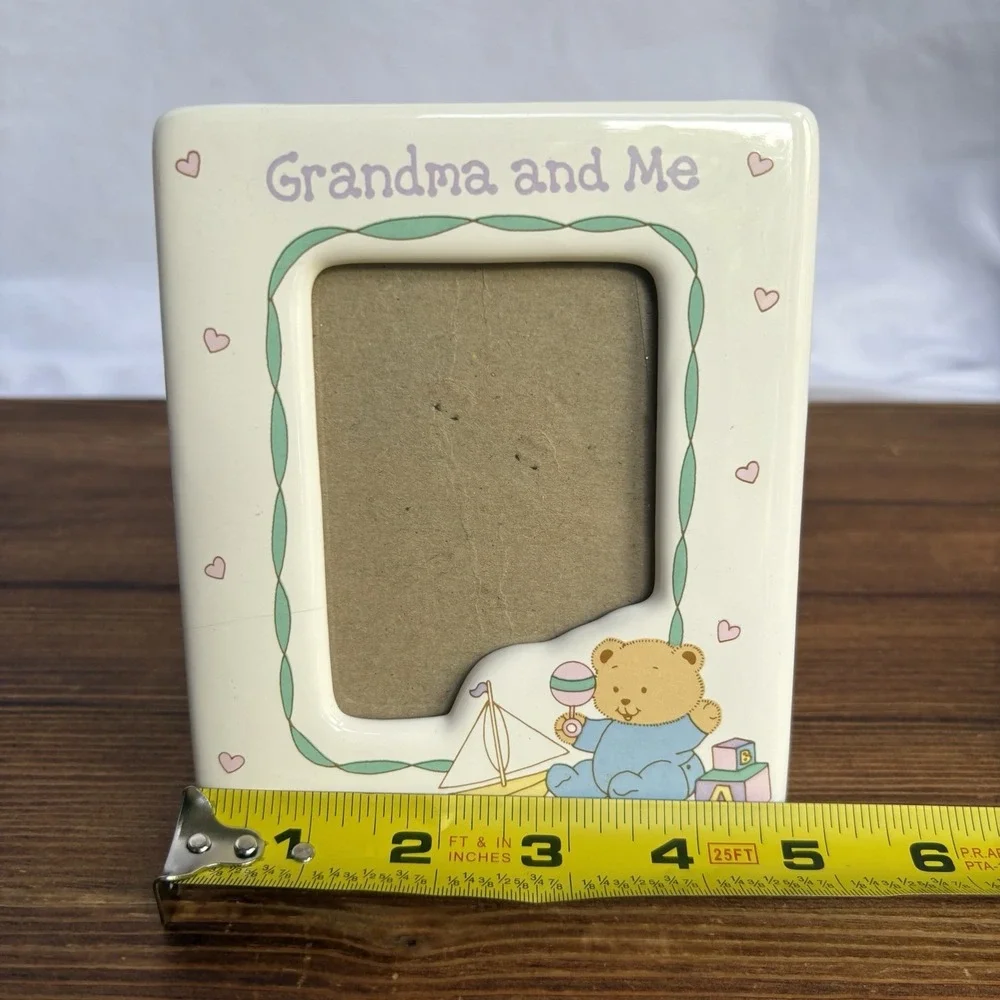 Vintage Russ Grandma and Me Ceramic Photo Picture Frame Teddy Bear Hearts